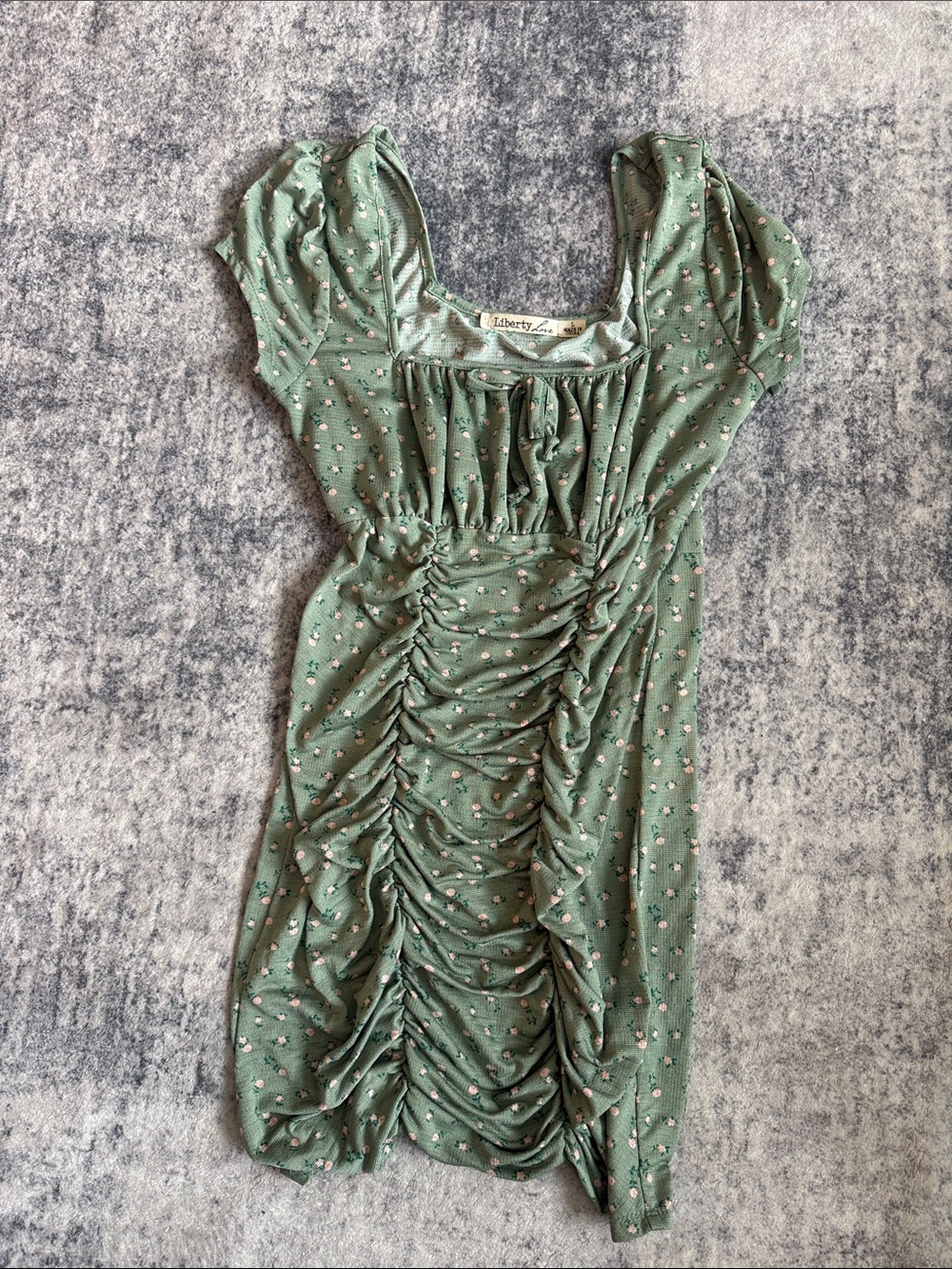 liberty Sage Green Floral Ruched Mini Dress